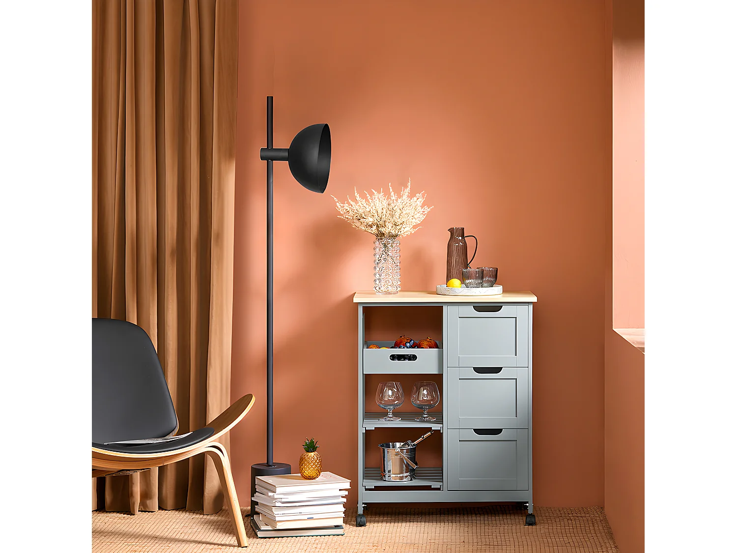 SoBuy armário de cozinha, carrinho de cozinha, carrinho de cozinha com rodas FKW79-HG