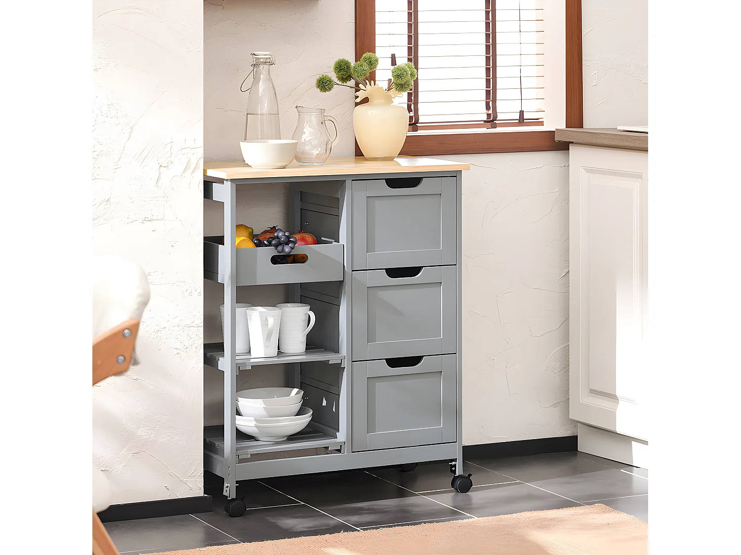 SoBuy armário de cozinha, carrinho de cozinha, carrinho de cozinha com rodas FKW79-HG