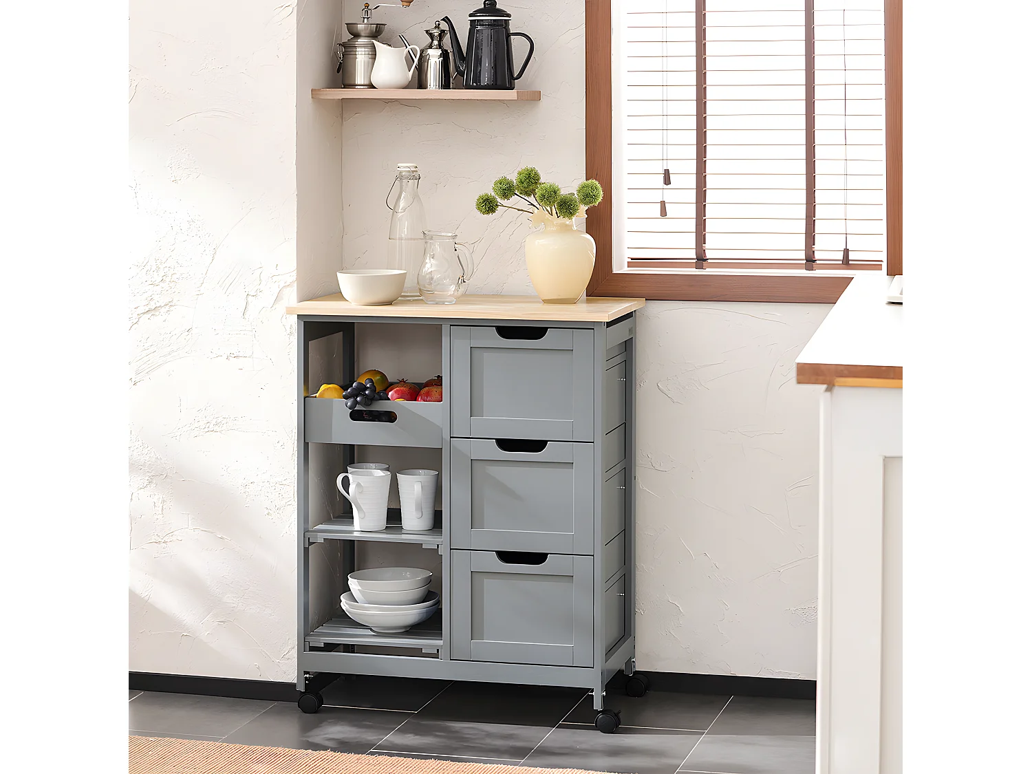 SoBuy armário de cozinha, carrinho de cozinha, carrinho de cozinha com rodas FKW79-HG