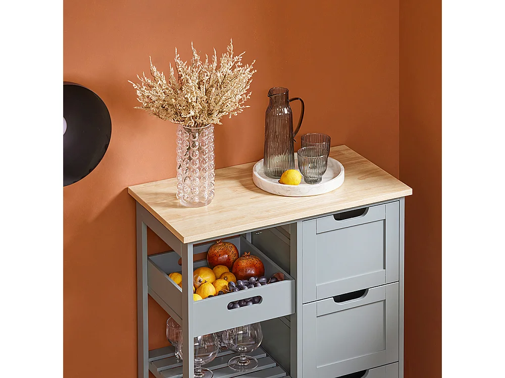 SoBuy FKW79-HG Serveerwagen Keukentrolley op Wielen Roltafel Opbergmeubel voor Keuken en Woonkamer L67Xp37xH84,5cm