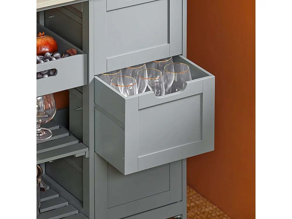 SoBuy FKW79-HG Serveerwagen Keukentrolley op Wielen Roltafel Opbergmeubel voor Keuken en Woonkamer L67Xp37xH84,5cm