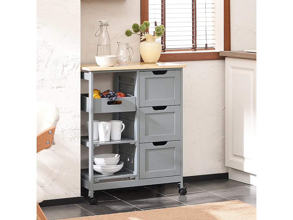 SoBuy FKW79-HG Serveerwagen Keukentrolley op Wielen Roltafel Opbergmeubel voor Keuken en Woonkamer L67Xp37xH84,5cm