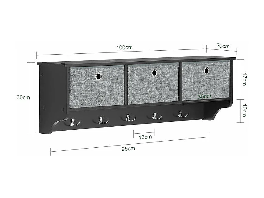 SoBuy FRG282-SCH Portemanteau Mural Étagère 3 Tiroirs Meuble d’entrée Penderie mural Noir