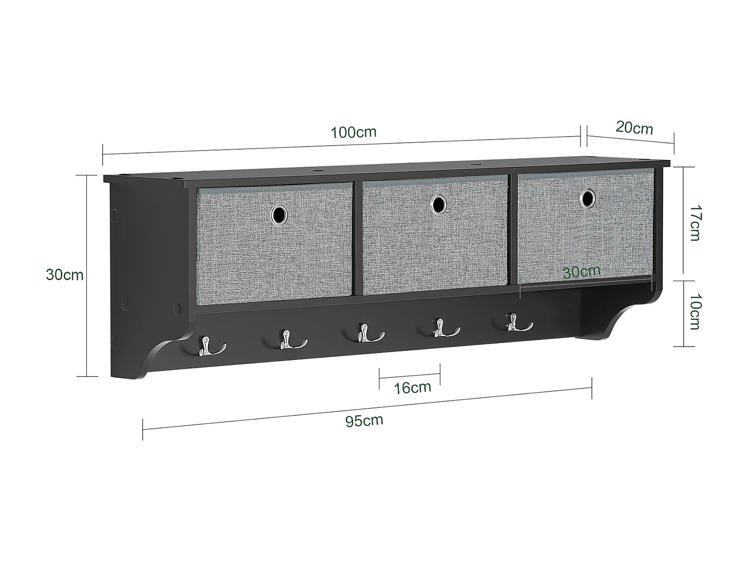 SoBuy FRG282-SCH Portemanteau Mural Étagère 3 Tiroirs Meuble d’entrée Penderie mural Noir