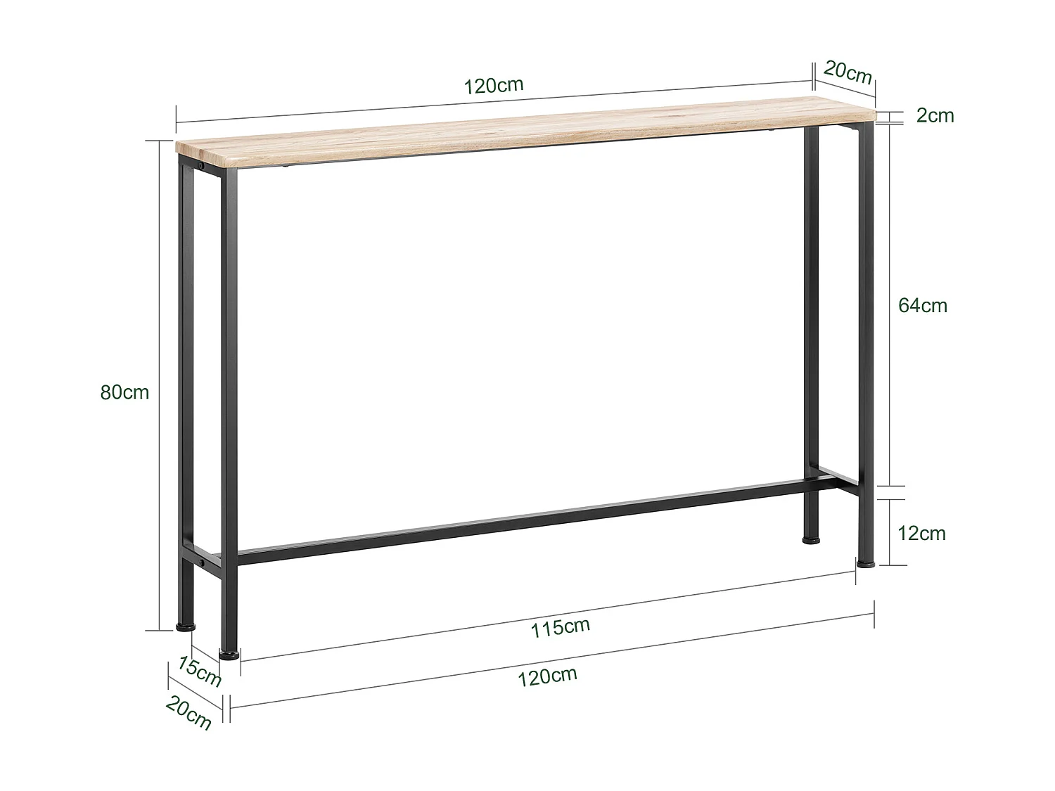 SoBuy Consoletafel Bijzettafel Bijzettafel Haltafelframe en 4 ijzeren poten - L120cm x D20cm x H80cm, FSB19-XL-Z
