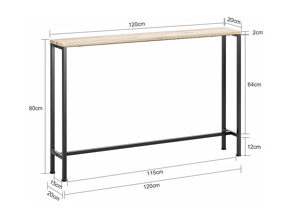SoBuy Consoletafel Bijzettafel Bijzettafel Haltafelframe en 4 ijzeren poten - L120cm x D20cm x H80cm, FSB19-XL-Z