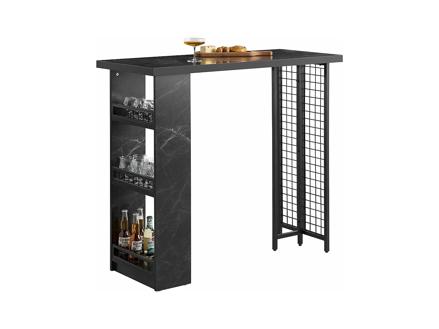 SoBuy FWT100-SCH Table de Bar  avec 3 Étagères avec Surfaces de Rangement, Table pour Cuisine, Salle à Manger et Salon, Effet Marbre Cadre en Métal
