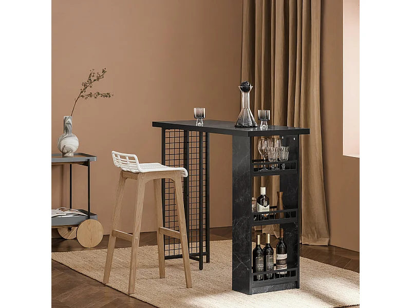 SoBuy FWT100-SCH Design Bartafel, Eettafel, Keukentafel, Bistrotafel met 3 Planken, Hoge Tafel met Houders voor Wijnglazen en Flessen