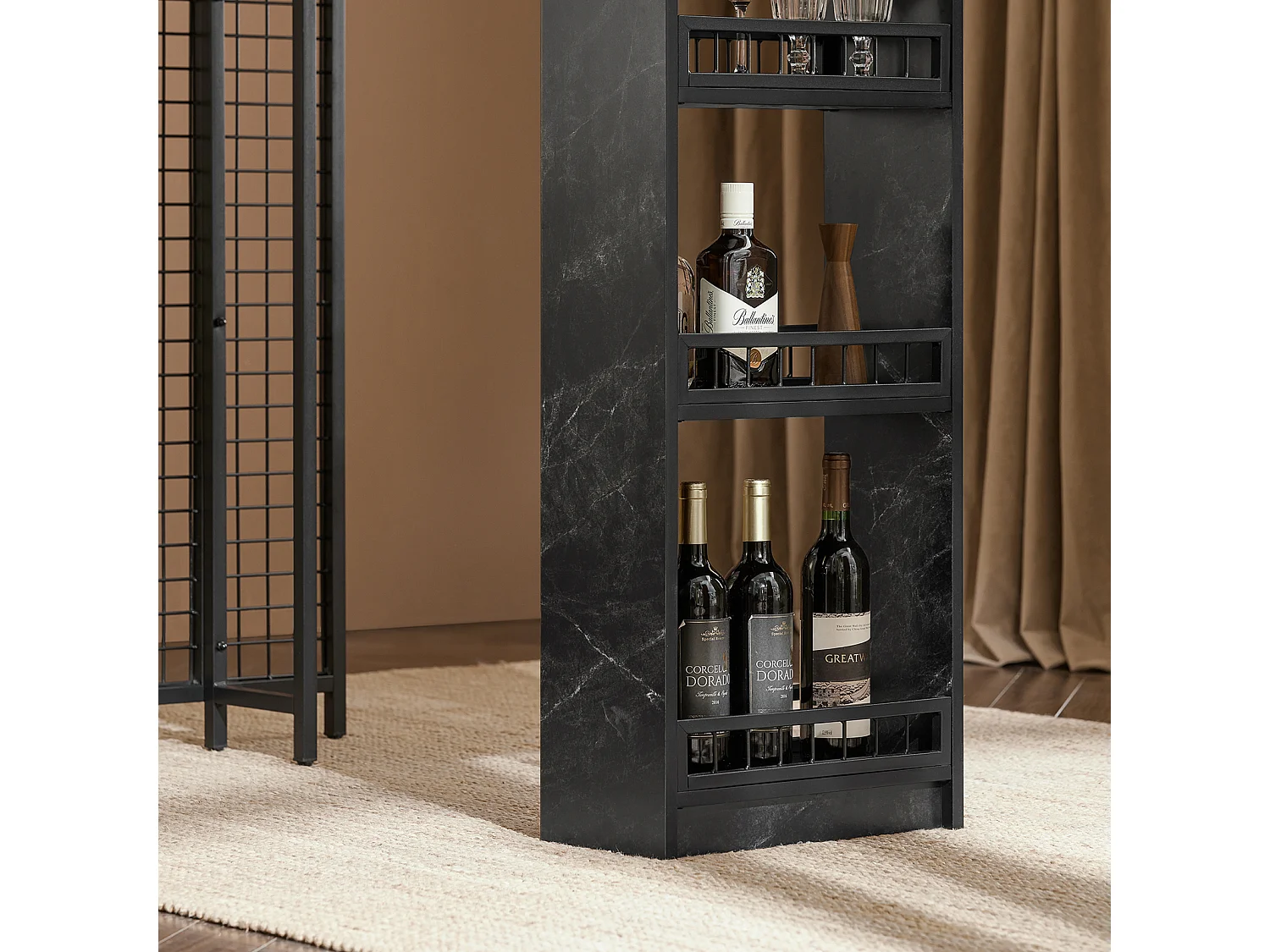 SoBuy FWT100-SCH Design Bartafel, Eettafel, Keukentafel, Bistrotafel met 3 Planken, Hoge Tafel met Houders voor Wijnglazen en Flessen