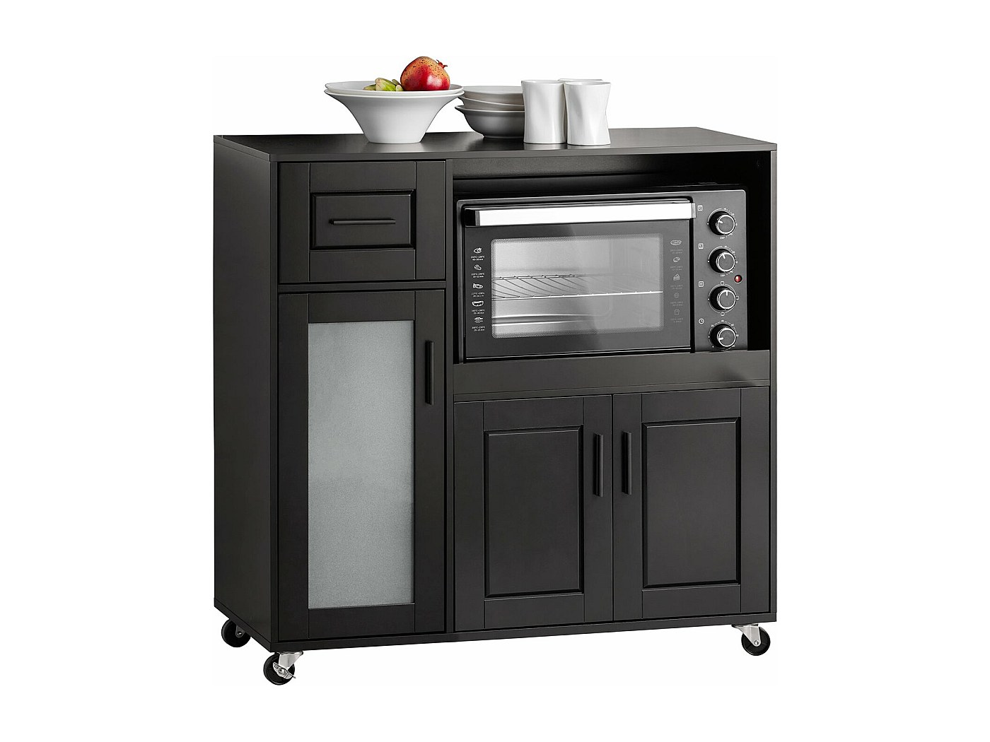 Carrello Cucina Con Ruote Nero - Mobile Multiuso Per Microonde, Ripiano Regolabile, 116x37x85 Cm - Foto 13