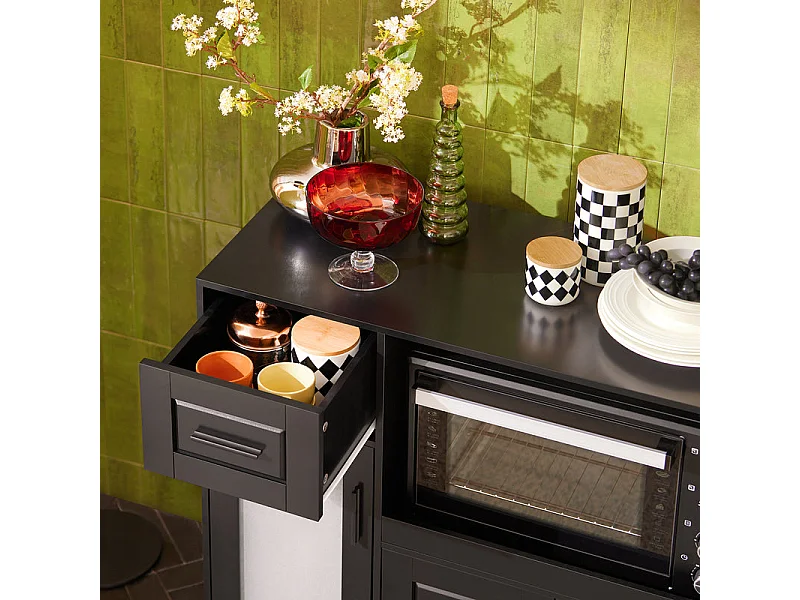 SoBuy FSB78-SCH Meuble Micro-Ondes Buffet Commode sur roulettes Armoire avec 3 Portes, 1 Tiroir, 1 Compartiment, pour Cuisine, Salle à Manger, Salon