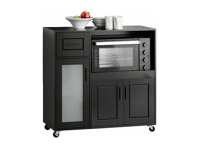 SoBuy FSB78-SCH Meuble Micro-Ondes Buffet Commode sur roulettes Armoire avec 3 Portes, 1 Tiroir, 1 Compartiment, pour Cuisine, Salle à Manger, Salon