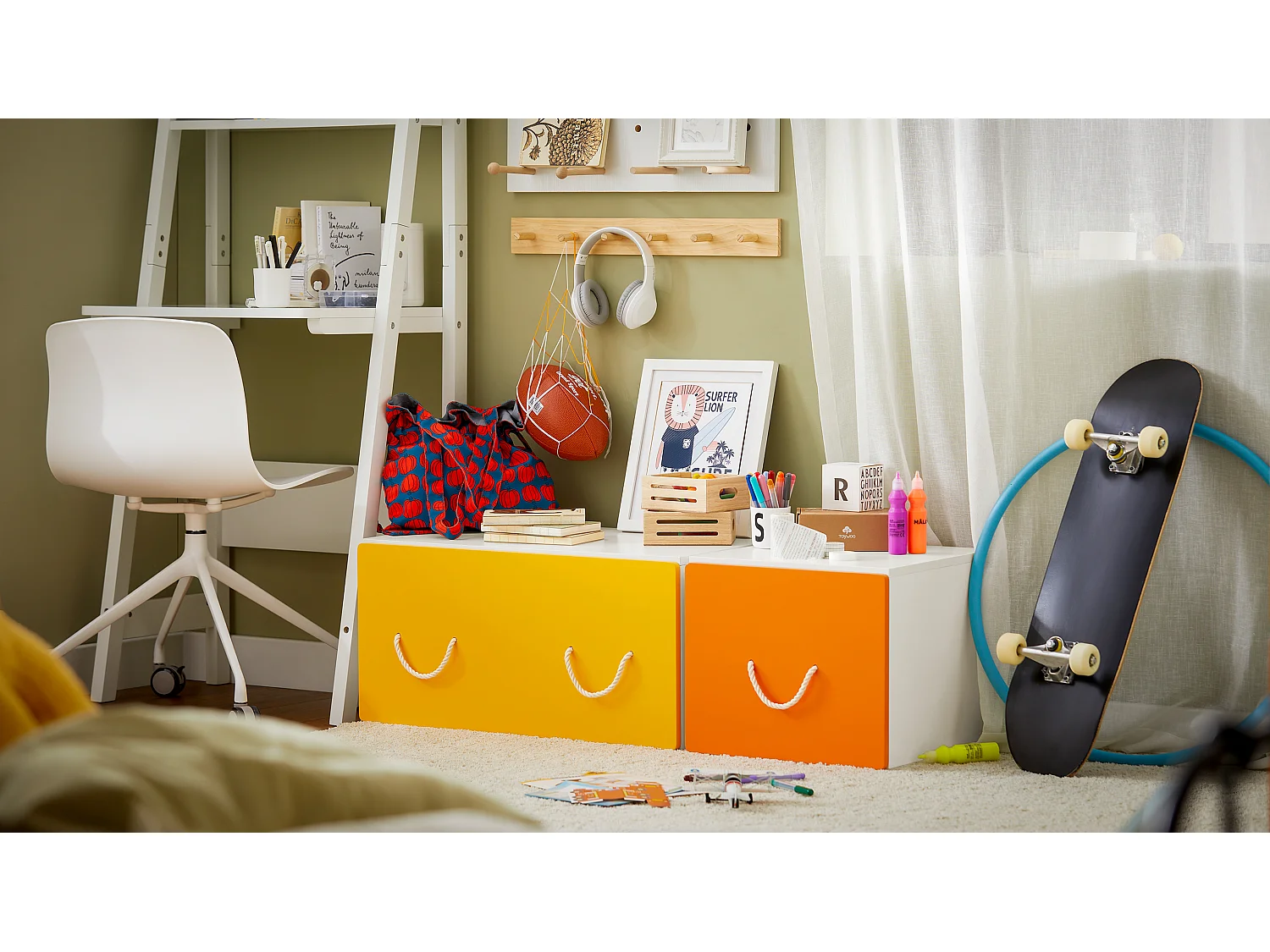 SoBuy KMB74-W Boîte de Rangement, Meuble de Rangement à roulettes, Coffre à Jouets avec 1 Tiroir pour Chambre Enfant et Salle de Jeux