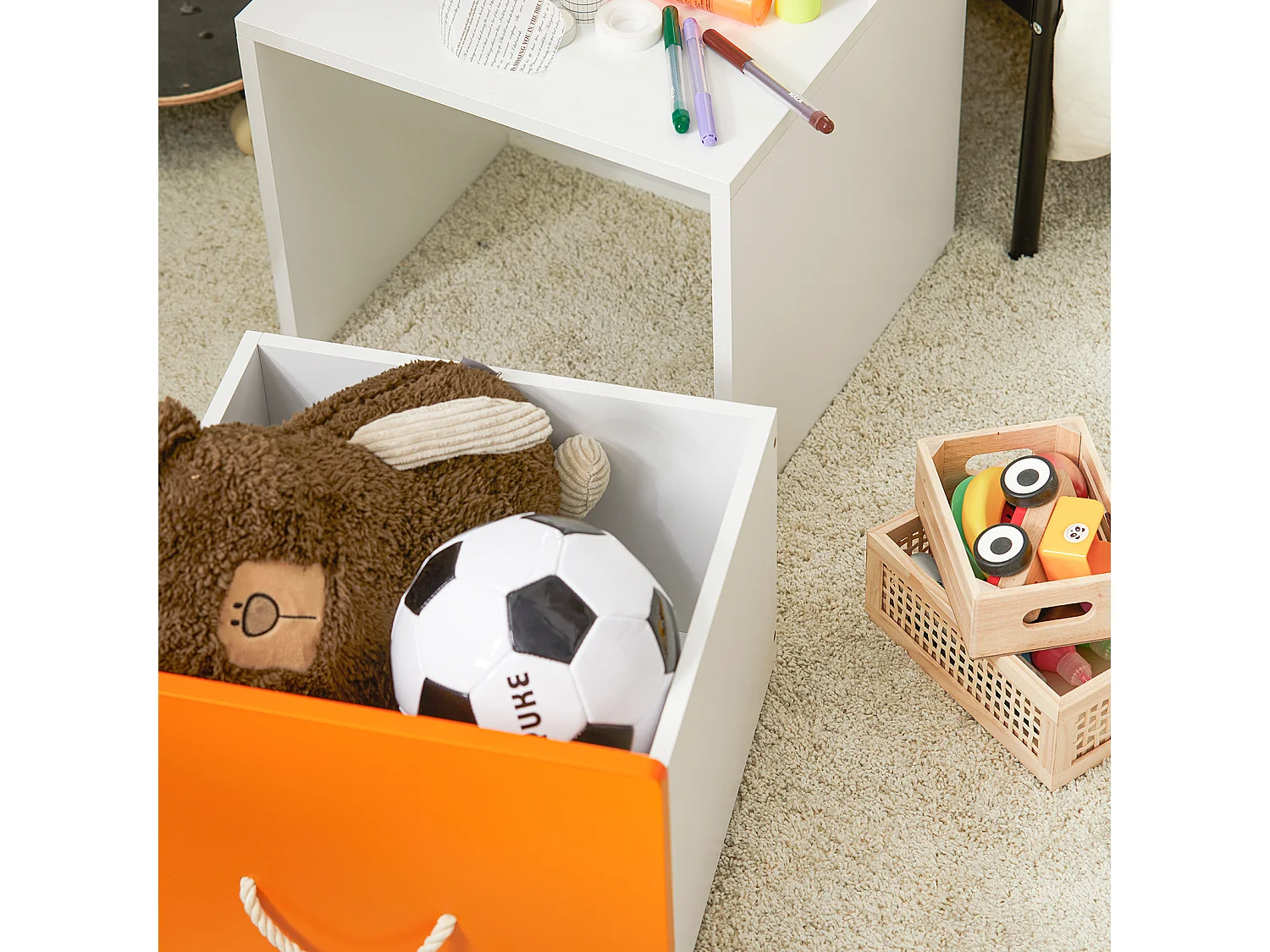 SoBuy KMB74-W Boîte de Rangement, Meuble de Rangement à roulettes, Coffre à Jouets avec 1 Tiroir pour Chambre Enfant et Salle de Jeux