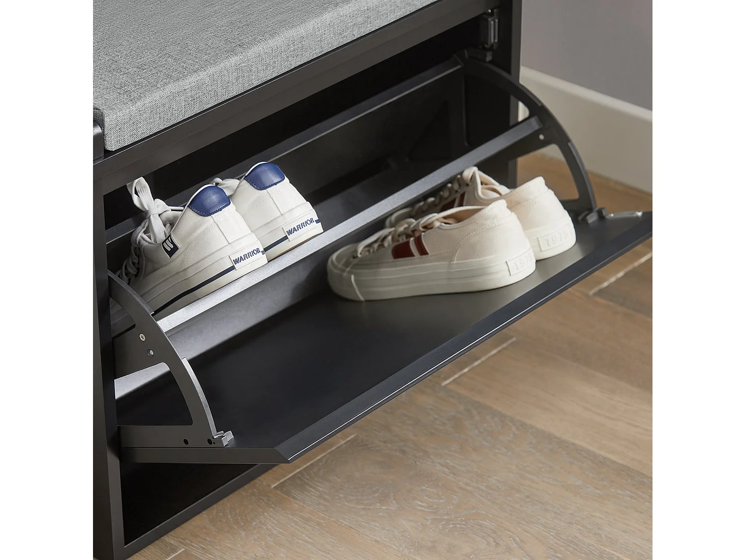 SoBuy FSR98-SCH Banc à Chaussures Meuble à Chaussures avec Assise Coussin Rembourré et Abattant Banc de Rangement à Chaussures Noir