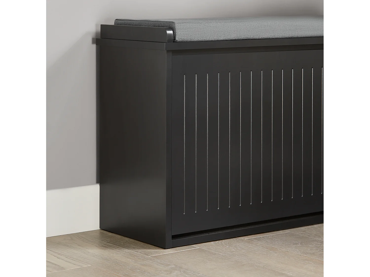 SoBuy FSR98-SCH Banc à Chaussures Meuble à Chaussures avec Assise Coussin Rembourré et Abattant Banc de Rangement à Chaussures Noir