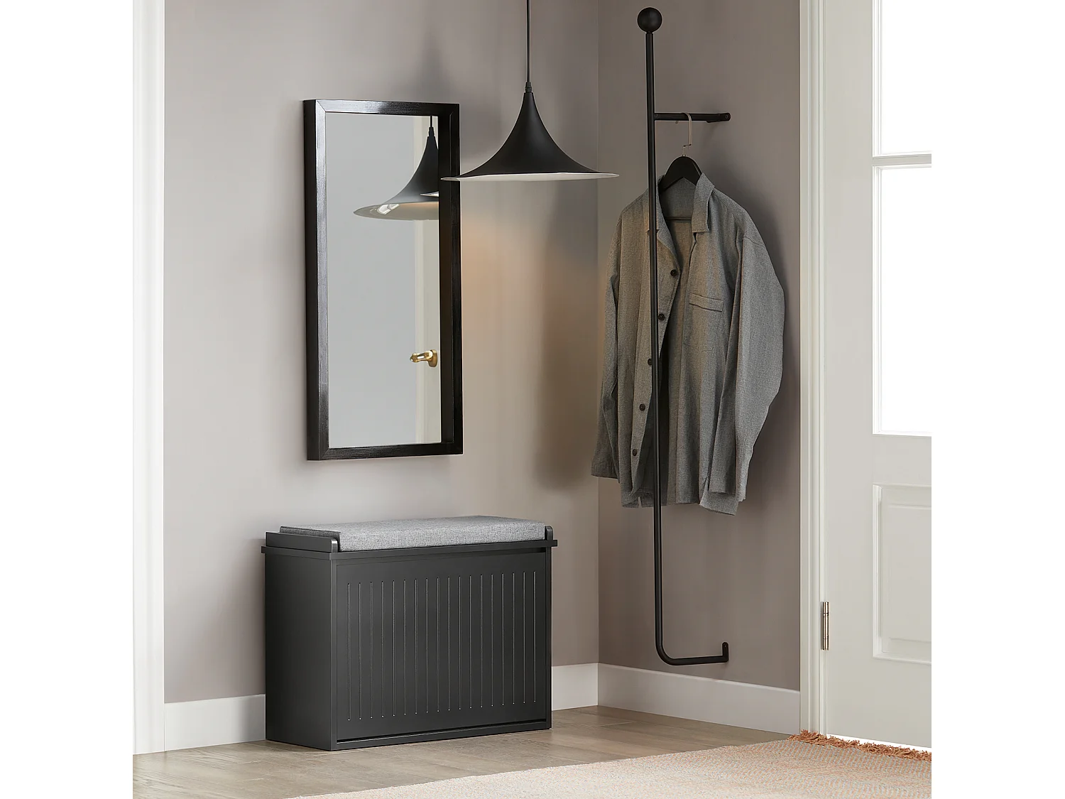 SoBuy FSR98-SCH Banc à Chaussures Meuble à Chaussures avec Assise Coussin Rembourré et Abattant Banc de Rangement à Chaussures Noir