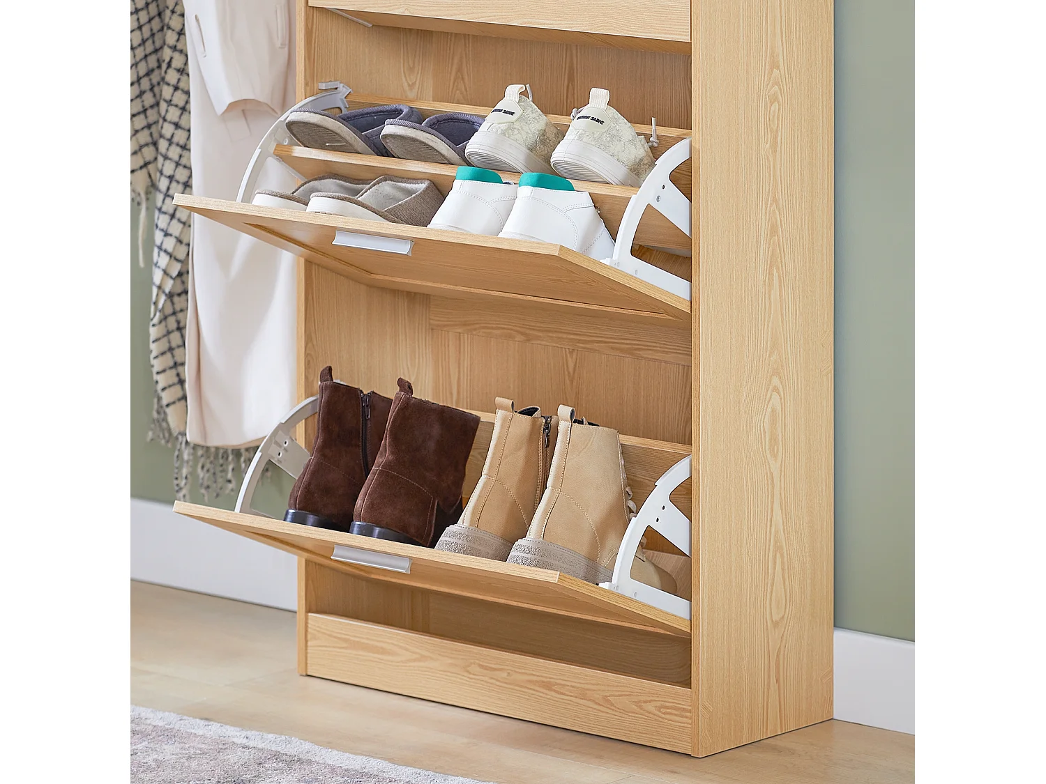 SoBuy FSR137-L-J Meuble à Chaussures Armoire à Chaussures Commode à Chaussures Meuble d'entrée avec 3 Abattants pour Entrée Couloir