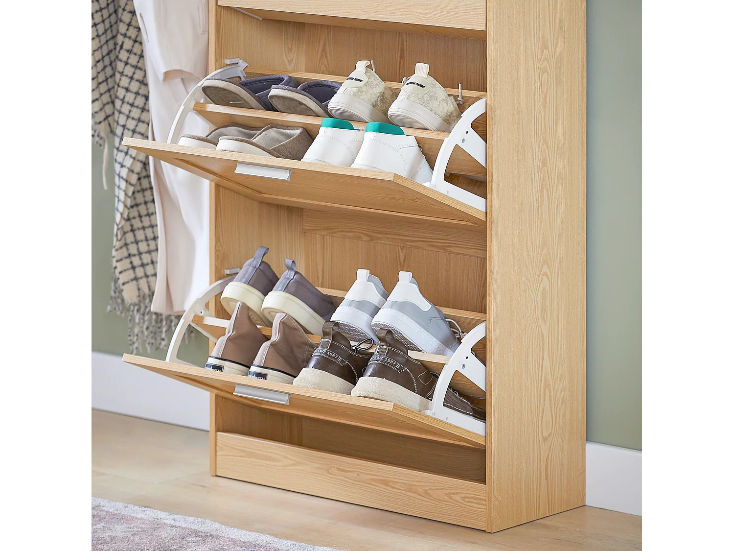 SoBuy FSR137-L-J Meuble à Chaussures Armoire à Chaussures Commode à Chaussures Meuble d'entrée avec 3 Abattants pour Entrée Couloir