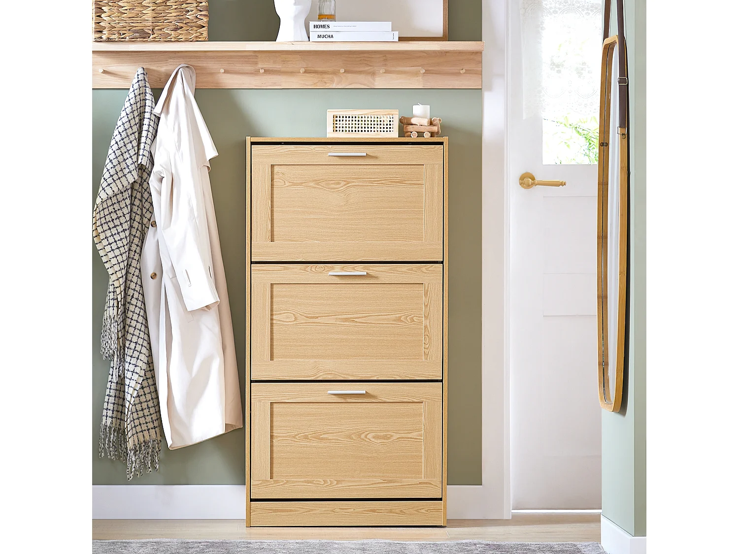 SoBuy FSR137-L-J Meuble à Chaussures Armoire à Chaussures Commode à Chaussures Meuble d'entrée avec 3 Abattants pour Entrée Couloir