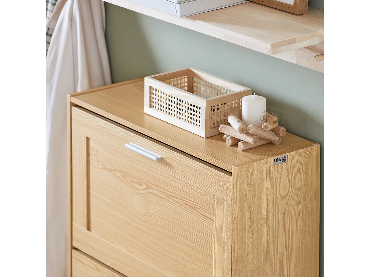 SoBuy FSR137-L-J Meuble à Chaussures Armoire à Chaussures Commode à Chaussures Meuble d'entrée avec 3 Abattants pour Entrée Couloir