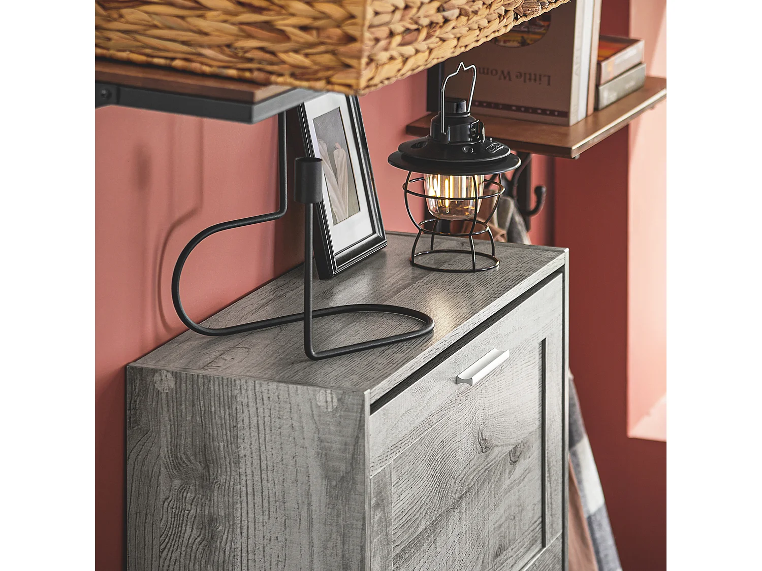 SoBuy FSR137-L-HG Meuble à Chaussures Armoire à Chaussures Commode à Chaussures Meuble d'entrée avec 3 Abattants pour Entrée Couloir