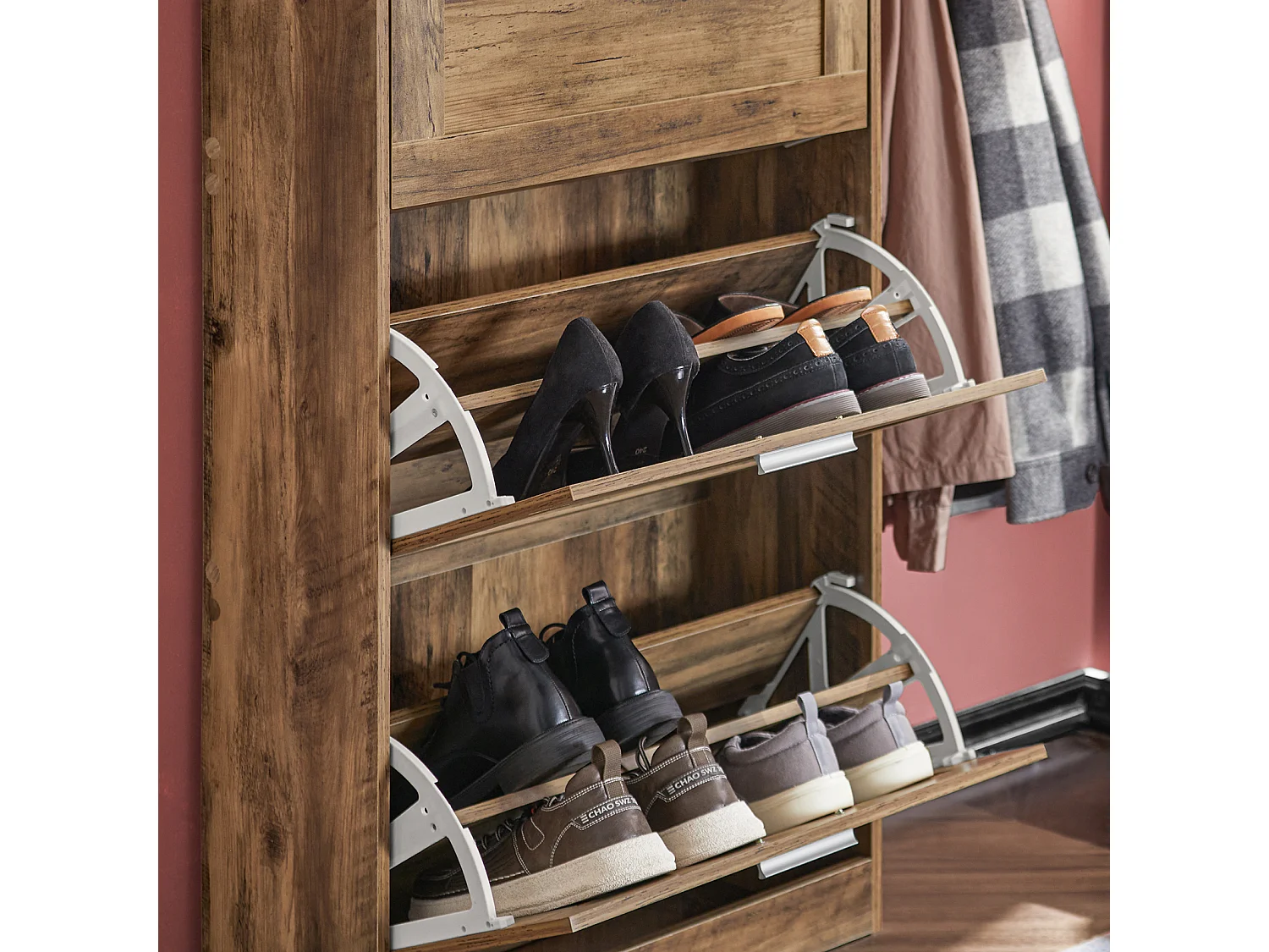 SoBuy FSR137-L-F Meuble à Chaussures Armoire à Chaussures Meuble d'entrée, Meuble de Rangement à Chaussures avec 3 Abattants pour Entrée Couloir