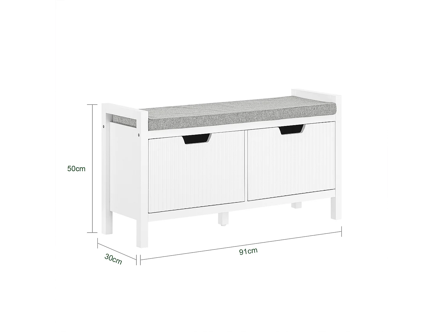 Banco Zapatero con 2 Puertas con Rayas Verticales Armario Multifuncional para Entrada con Acolchado Cojín 91 x 30 x 50 cm Blanco FSR146-W SoBuy ES