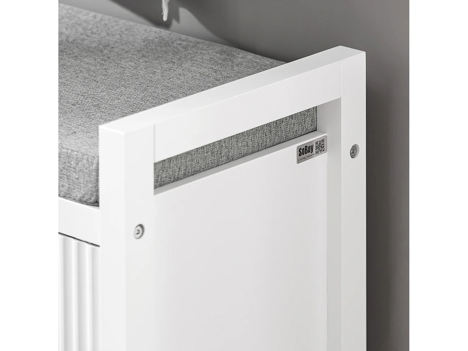 Banco Zapatero con 2 Puertas con Rayas Verticales Armario Multifuncional para Entrada con Acolchado Cojín 91 x 30 x 50 cm Blanco FSR146-W SoBuy ES