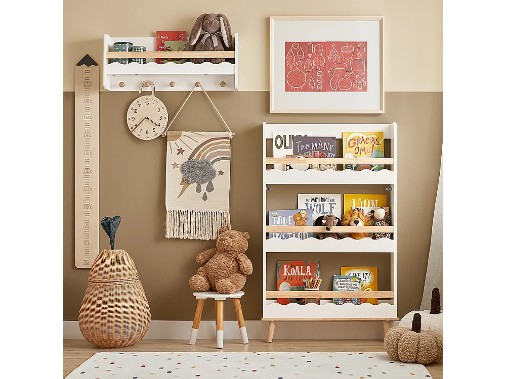SoBuy Bibliothèque Murale, Étagère à Livres à 3 Niveaux, Étagère de Rangement pour Ranger des Livres pour Chambre d'enfants, Salle de Jeux, 75x15x120 cm, KMB77-W