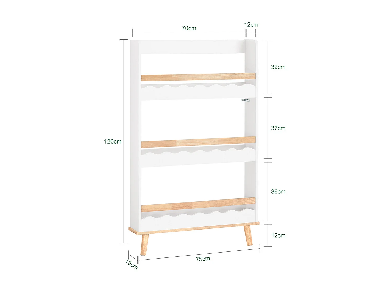 SoBuy Bibliothèque Murale, Étagère à Livres à 3 Niveaux, Étagère de Rangement pour Ranger des Livres pour Chambre d'enfants, Salle de Jeux, 75x15x120 cm, KMB77-W