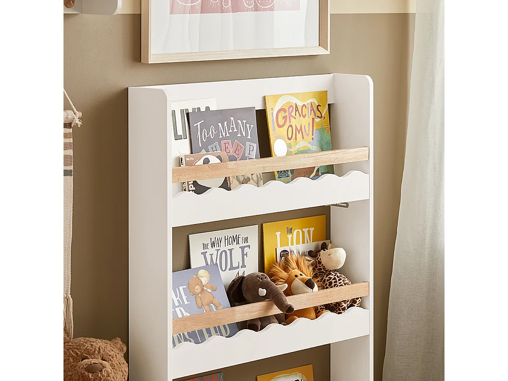 SoBuy Bibliothèque Murale, Étagère à Livres à 3 Niveaux, Étagère de Rangement pour Ranger des Livres pour Chambre d'enfants, Salle de Jeux, 75x15x120 cm, KMB77-W
