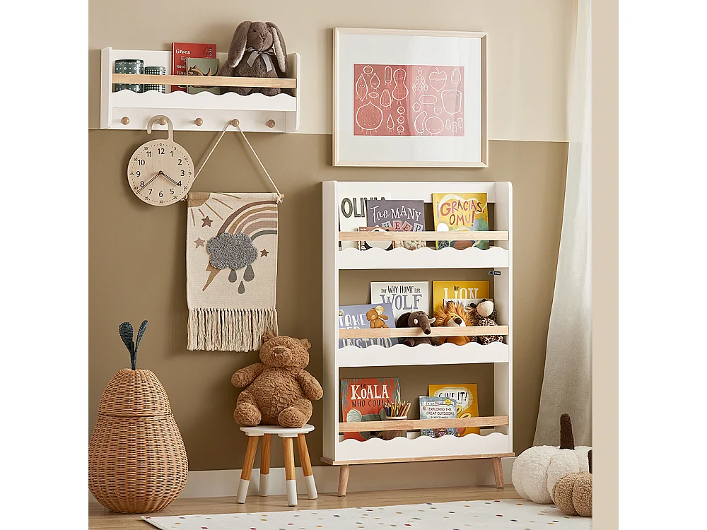 SoBuy Bibliothèque Murale, Étagère à Livres à 3 Niveaux, Étagère de Rangement pour Ranger des Livres pour Chambre d'enfants, Salle de Jeux, 75x15x120 cm, KMB77-W