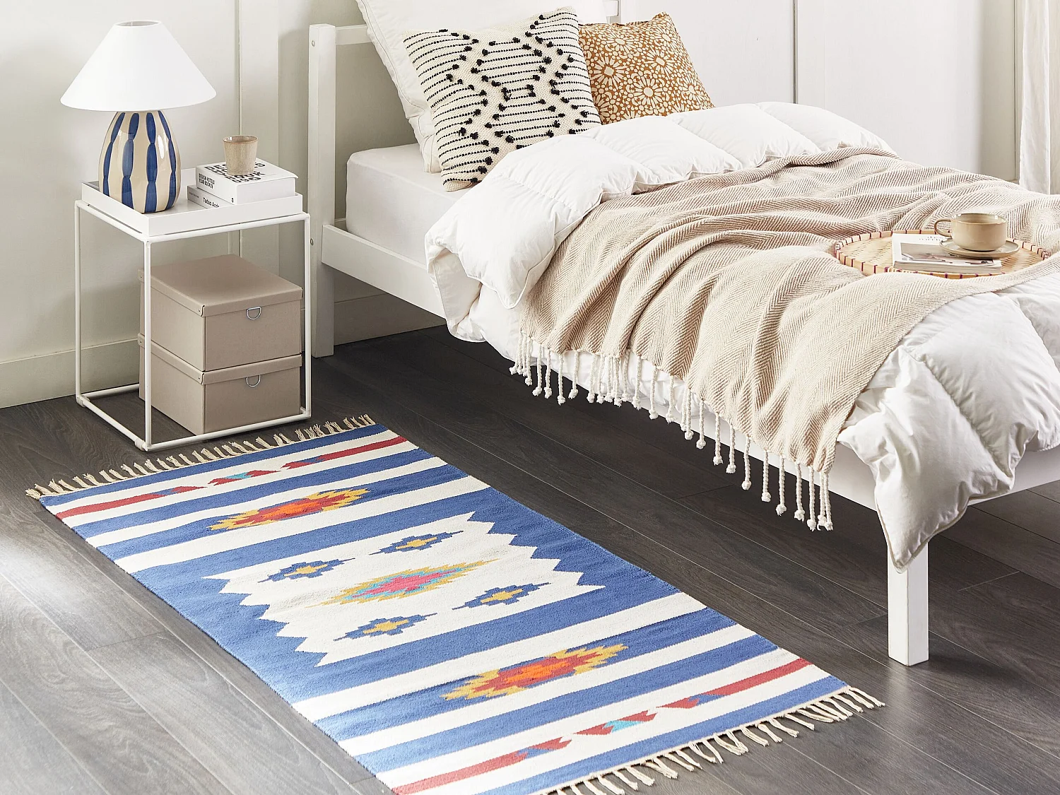 Alfombra kilim de algodón azul/blanco/rojo 80 x 150 cm VARSER