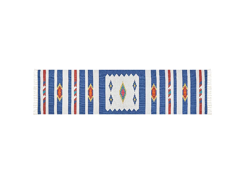 Kelim Teppich Baumwolle mehrfarbig 80 x 300 cm geometrisches Muster Kurzflor VARSER