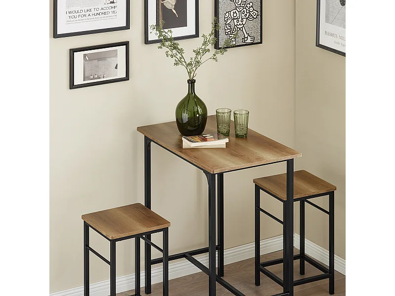 SoBuy Set 3 Pezzi Tavolo con 2 sgabelli Mobile Bar per casa Stile Industriale Grigio, L80*P50*A88cm, Marrone OGT10-PF