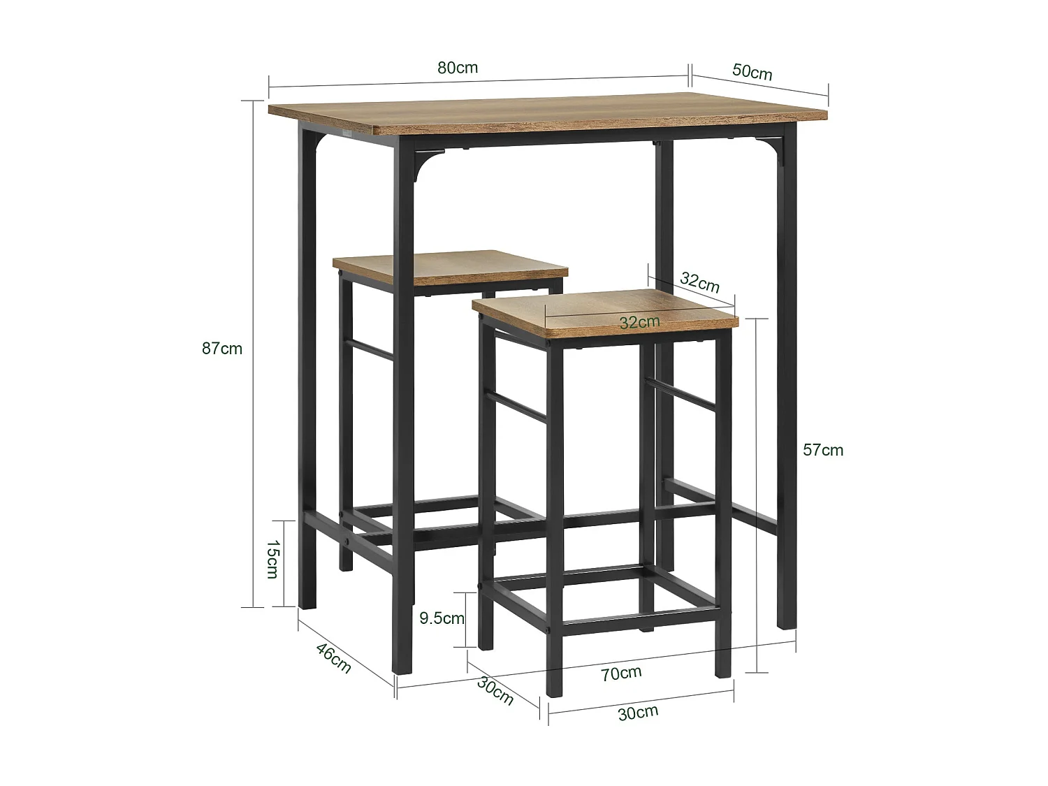 SoBuy Conjunto de mesa de 3 peças com 2 bancos, mobiliário de varanda,OGT10-PF,PT