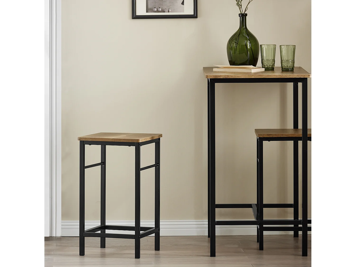 SoBuy Conjunto de mesa de 3 peças com 2 bancos, mobiliário de varanda,OGT10-PF,PT