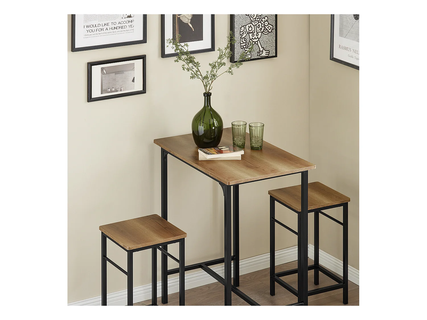SoBuy Lot Table et 2 Tabourets Ensemble Table de Bar Bistrot + 2 Chaises de Bar avec Repose-Pieds Table Haute Cuisine OGT10-PF