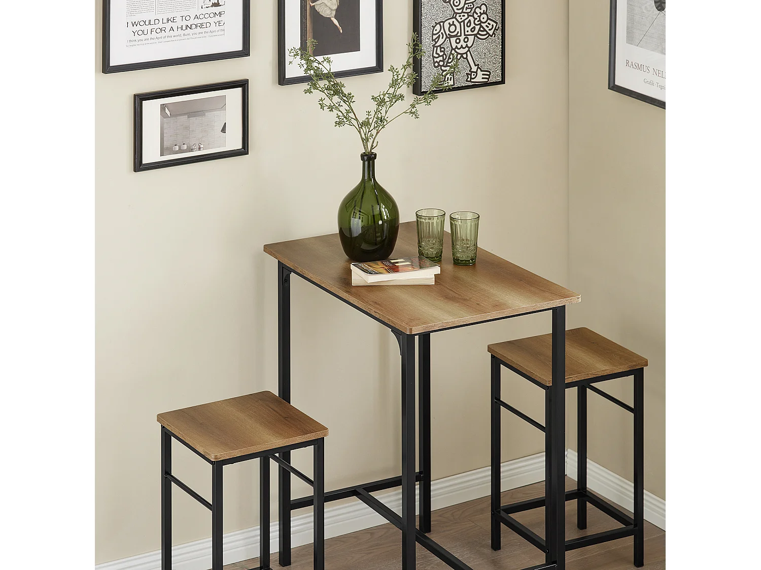 SoBuy Lot Table et 2 Tabourets Ensemble Table de Bar Bistrot + 2 Chaises de Bar avec Repose-Pieds Table Haute Cuisine OGT10-PF