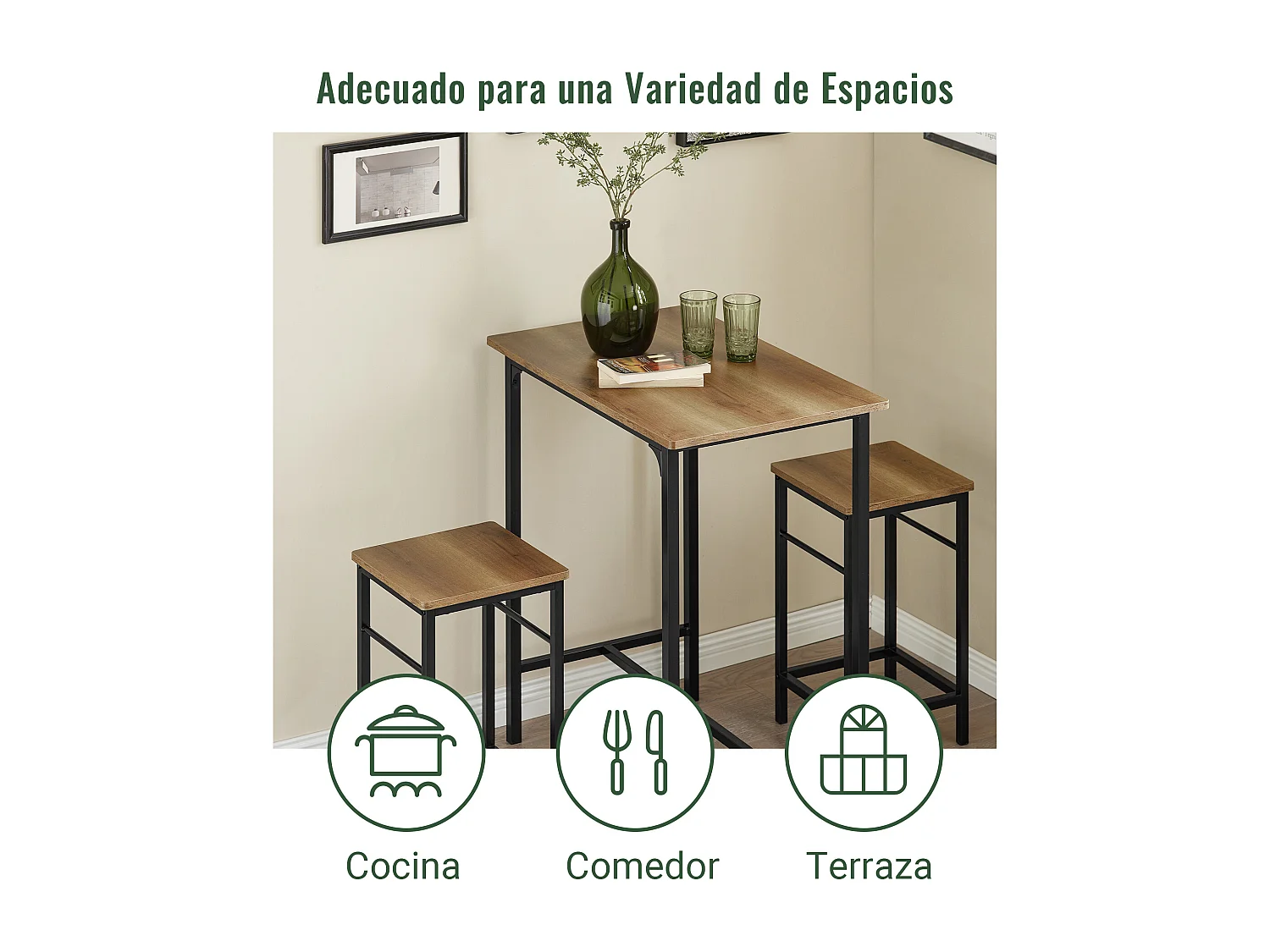 SoBuy Lot Table et 2 Tabourets Ensemble Table de Bar Bistrot + 2 Chaises de Bar avec Repose-Pieds Table Haute Cuisine OGT10-PF