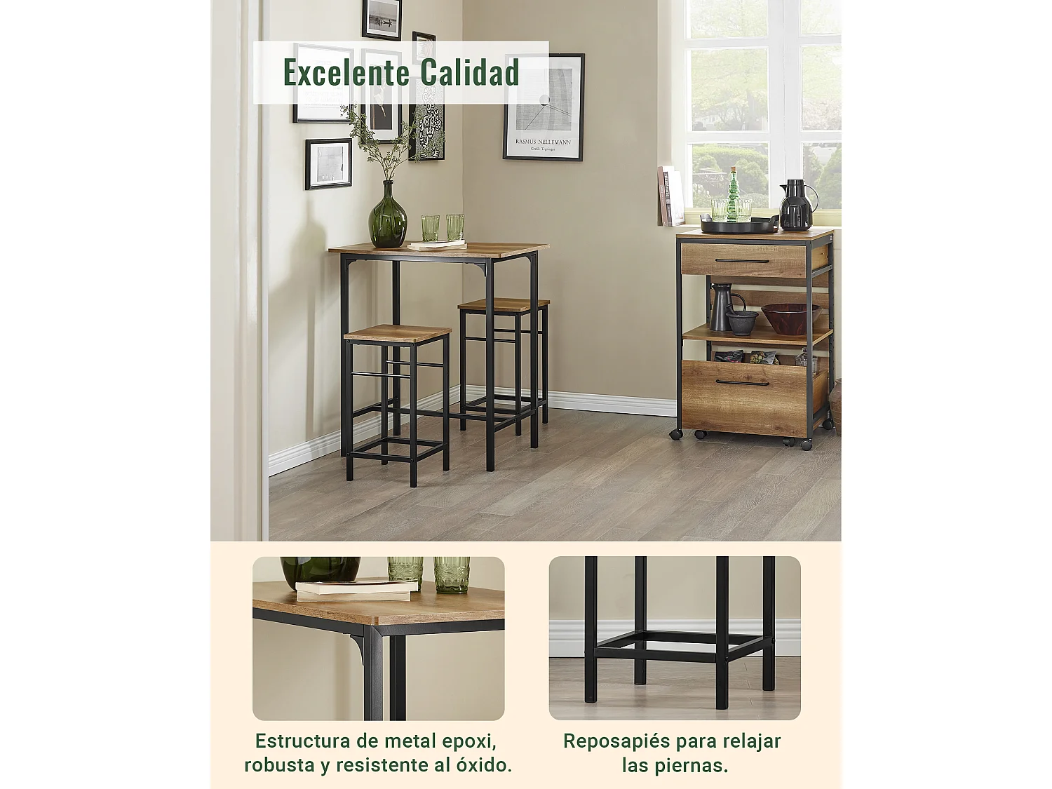 SoBuy Lot Table et 2 Tabourets Ensemble Table de Bar Bistrot + 2 Chaises de Bar avec Repose-Pieds Table Haute Cuisine OGT10-PF