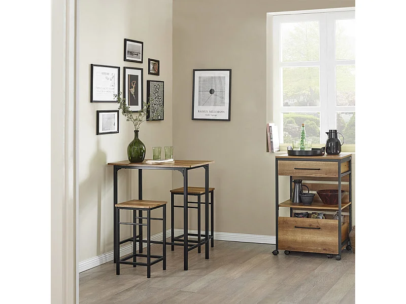 SoBuy Lot Table et 2 Tabourets Ensemble Table de Bar Bistrot + 2 Chaises de Bar avec Repose-Pieds Table Haute Cuisine OGT10-PF