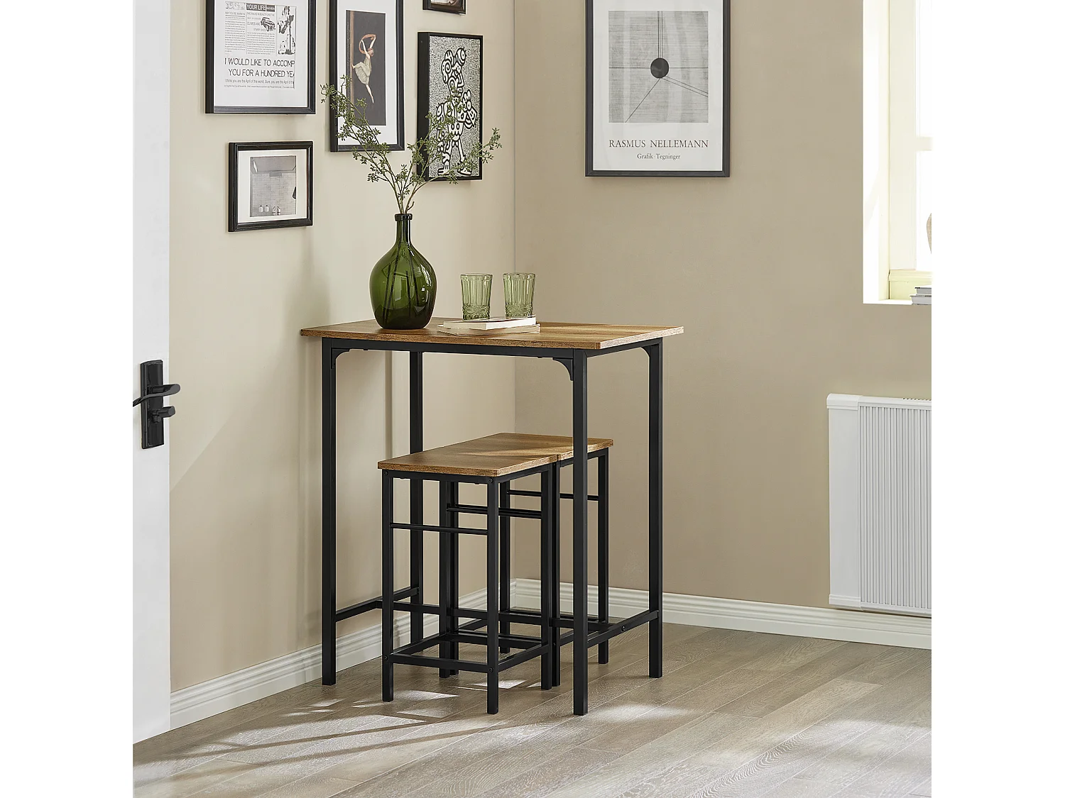 SoBuy Lot Table et 2 Tabourets Ensemble Table de Bar Bistrot + 2 Chaises de Bar avec Repose-Pieds Table Haute Cuisine OGT10-PF