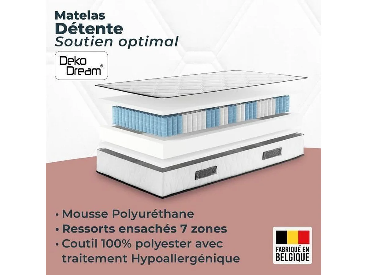 DEKO DREAM Matelas 160 x 200 - 672 Ressorts - 24 cm - 5 zones - Equilibre - DETENTE