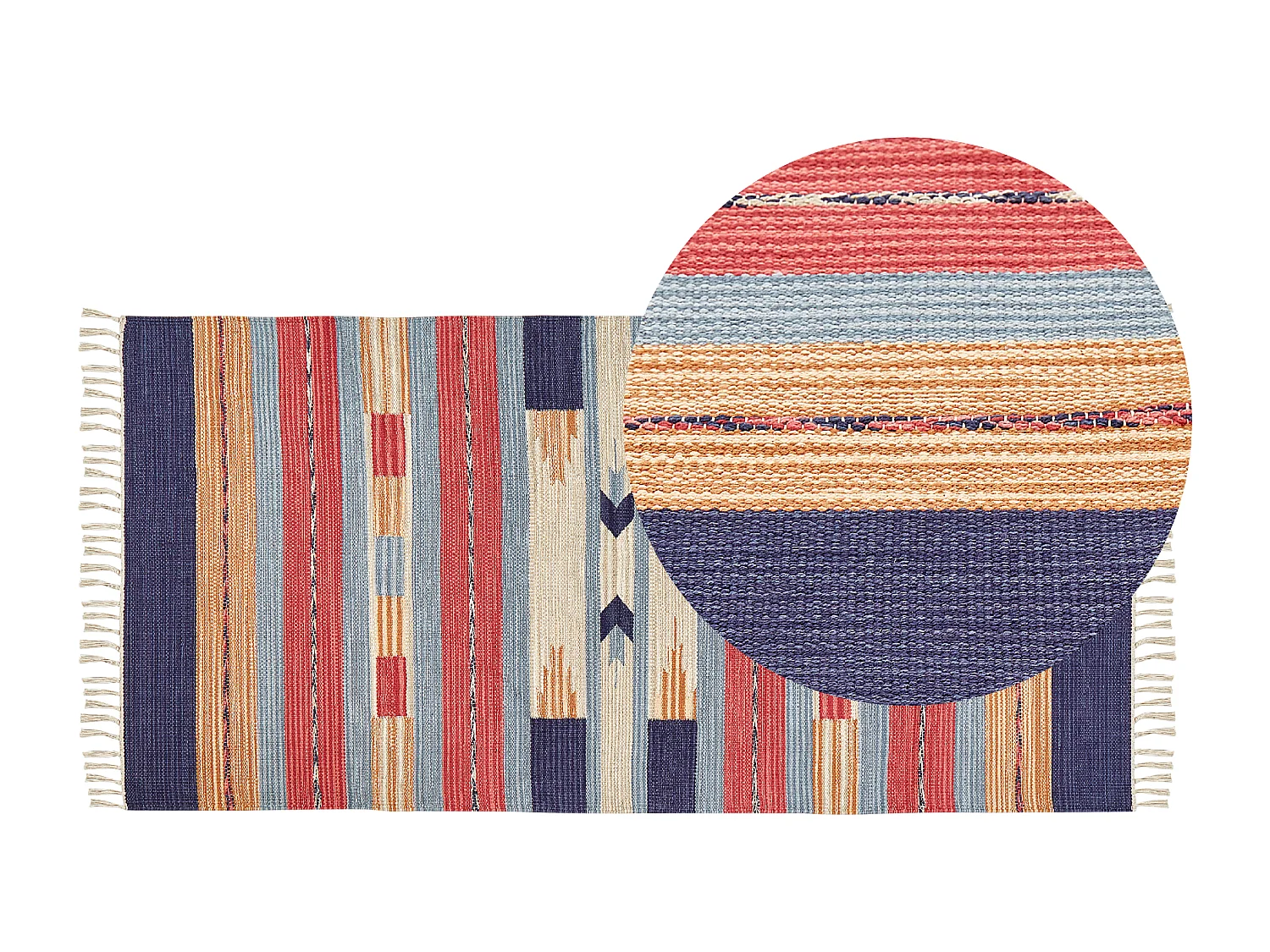 Kelim Teppich Baumwolle mehrfarbig 80 x 150 cm geometrisches Muster Kurzflor GANDZAK