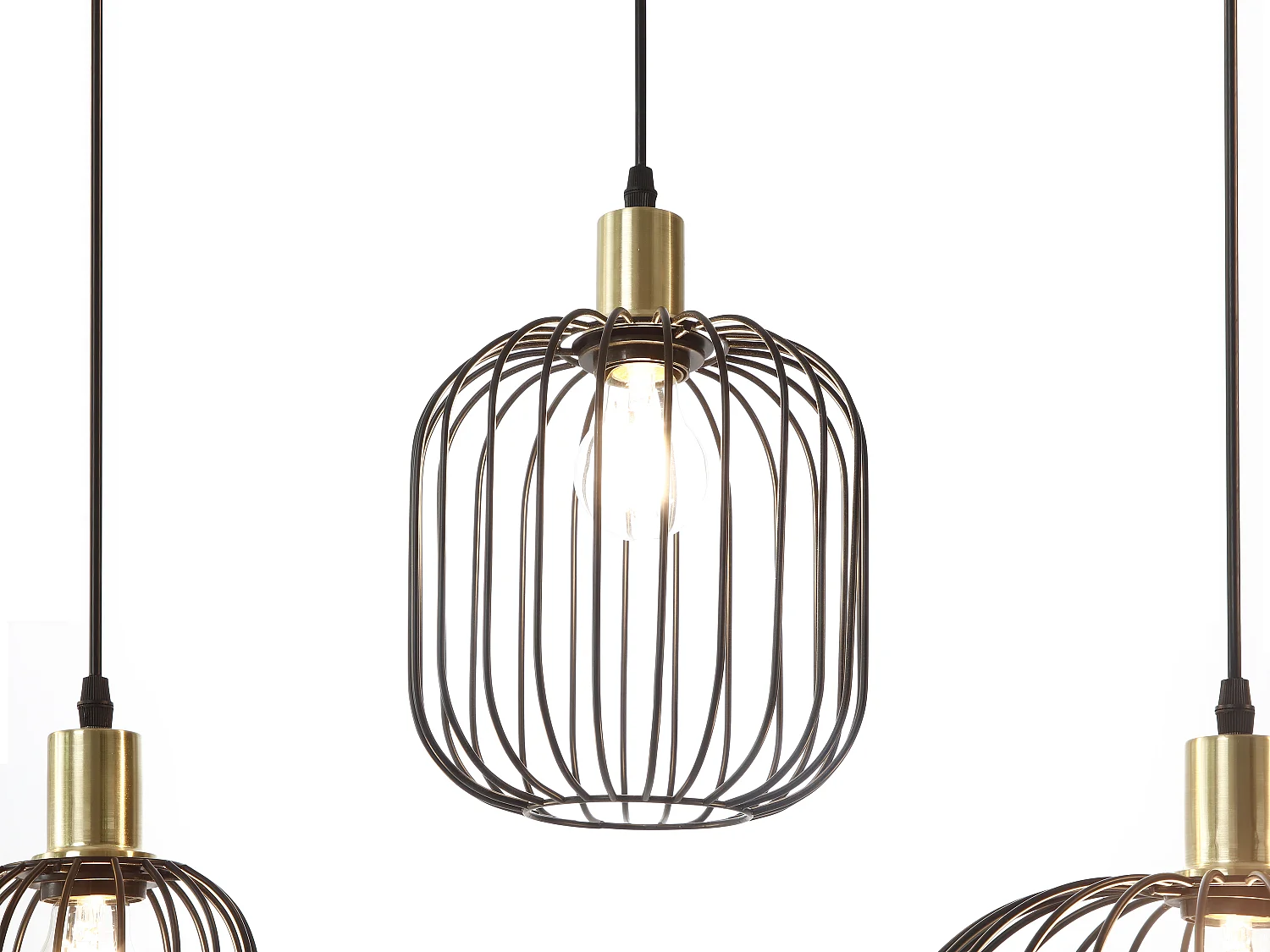 Lustre estilo industrial em metal, 5 abajures, C110 x A125 x L30 cm preto - FATICK