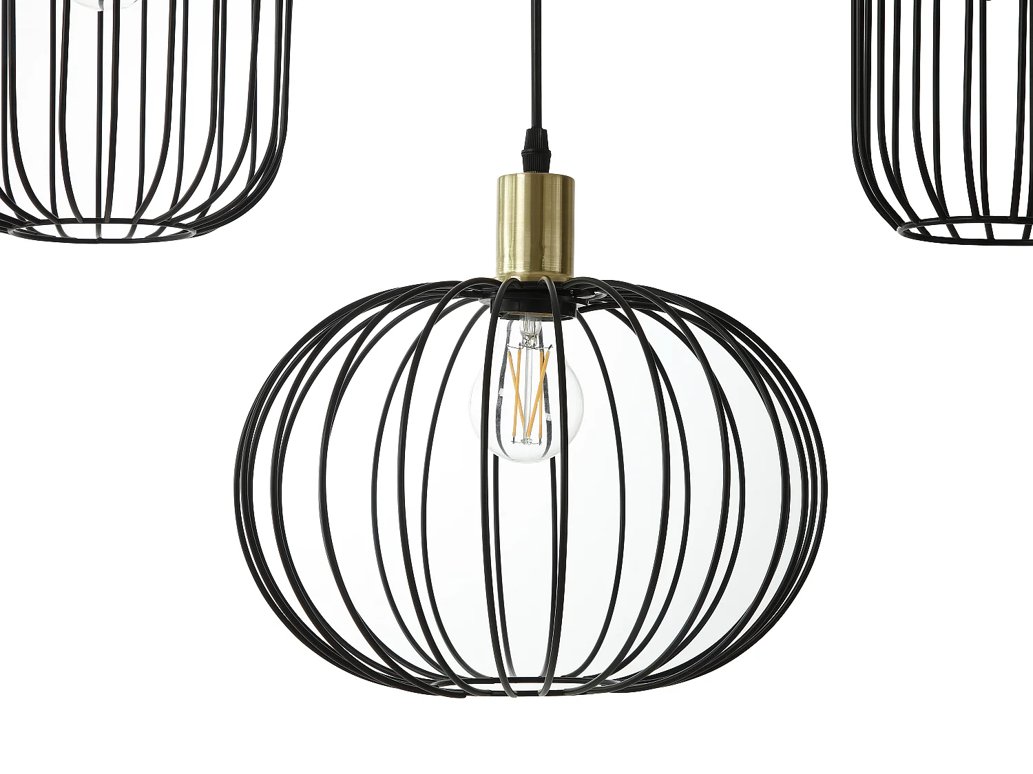 Lustre industriel en métal - 5 abat-jours - L. 110 x H.125 x P. 30 cm - Noir - FATICK