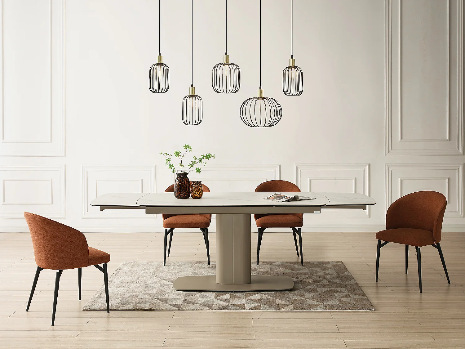 Lustre industriel en métal - 5 abat-jours - L. 110 x H.125 x P. 30 cm - Noir - FATICK