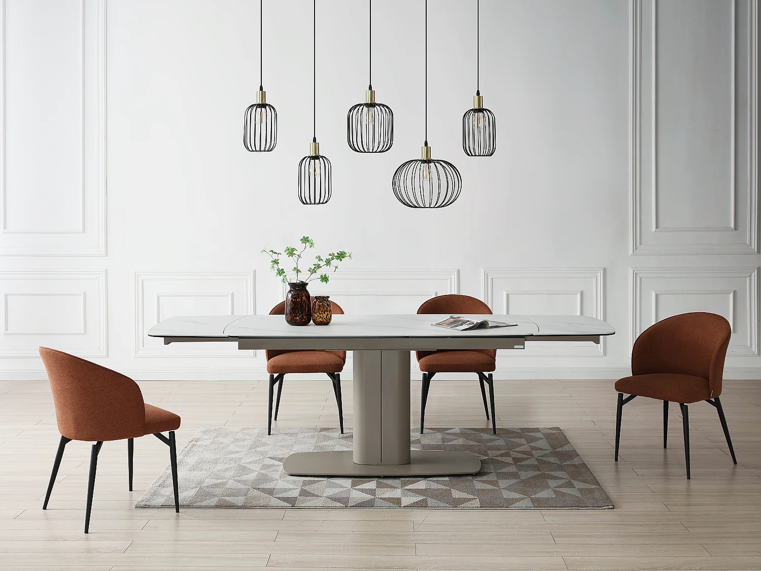 Lustre industriel en métal - 5 abat-jours - L. 110 x H.125 x P. 30 cm - Noir - FATICK